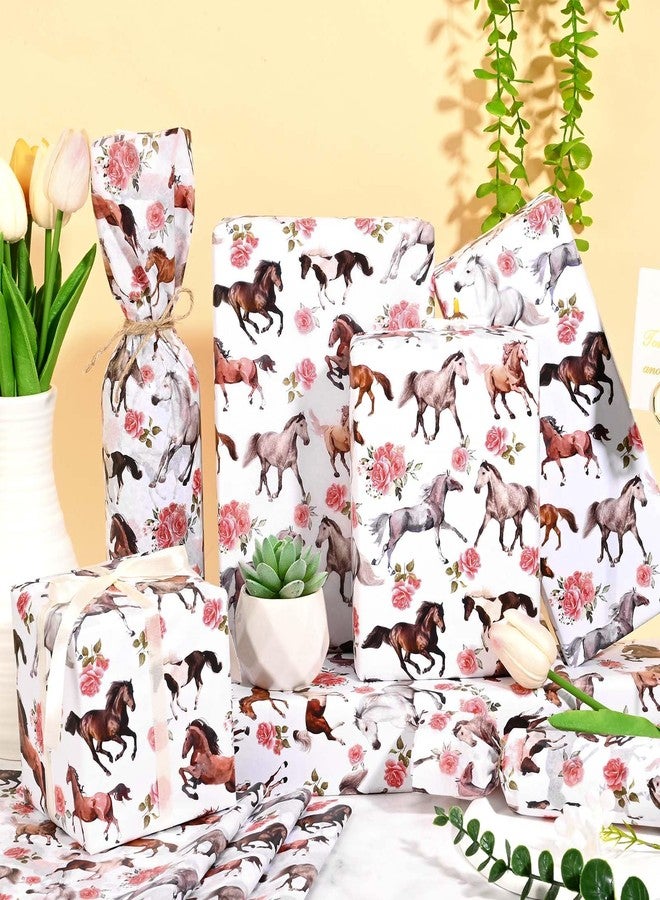 Bolsome 100 Sheets 20 * 14 Inches Floral Horse Tissue Paper for Gift Wrapping Wildhorses Roses Flower Printed Tissue Paper for Gift Bags for Horse Racing Derby Party Kentucky Horse Party DIY Craft Supplies - Image 5